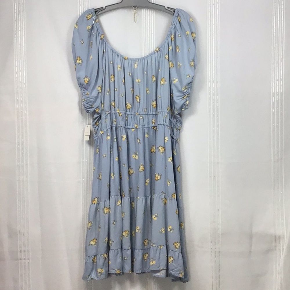 🆕 Ultra Flirt Light Blue Floral Drop Shoulder Tiered Babydoll Dress Sz.2X - Picture 2 of 7
